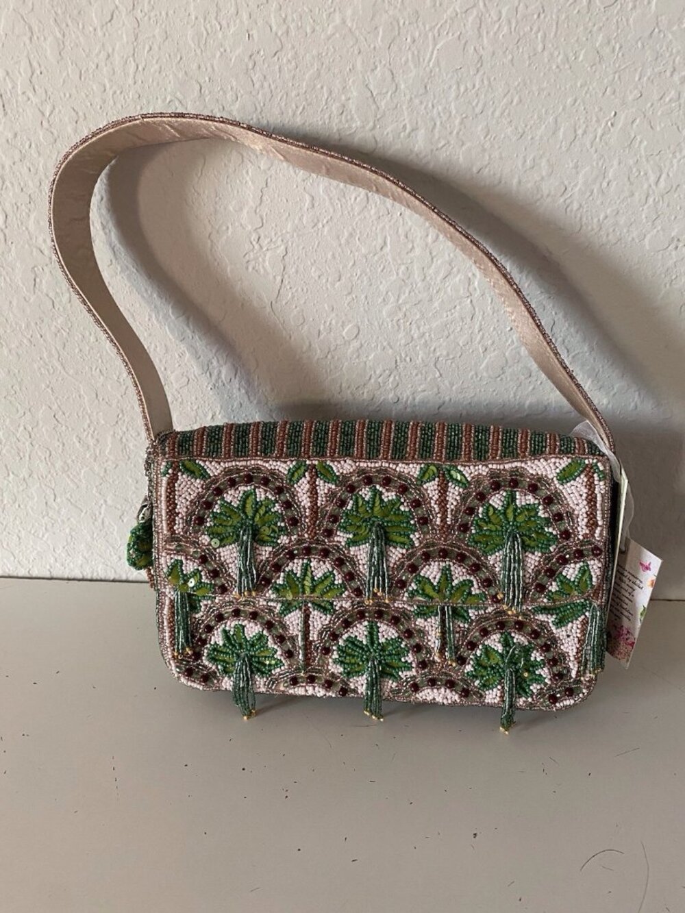 Handmade‎ in India Beaded Palm Trees Shoulder Bag W/Palm Tree Charm VIRAL NEW